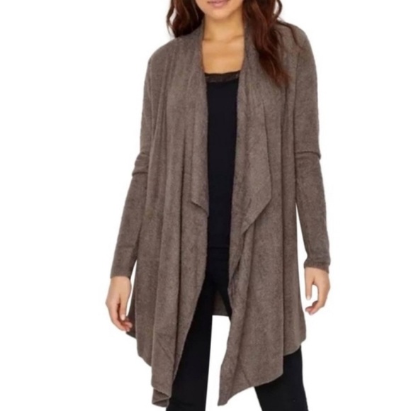 Barefoot Dreams Bamboo Chic Lite Open Drape Cardigan Charcoal Brown L/XL - Picture 1 of 7
